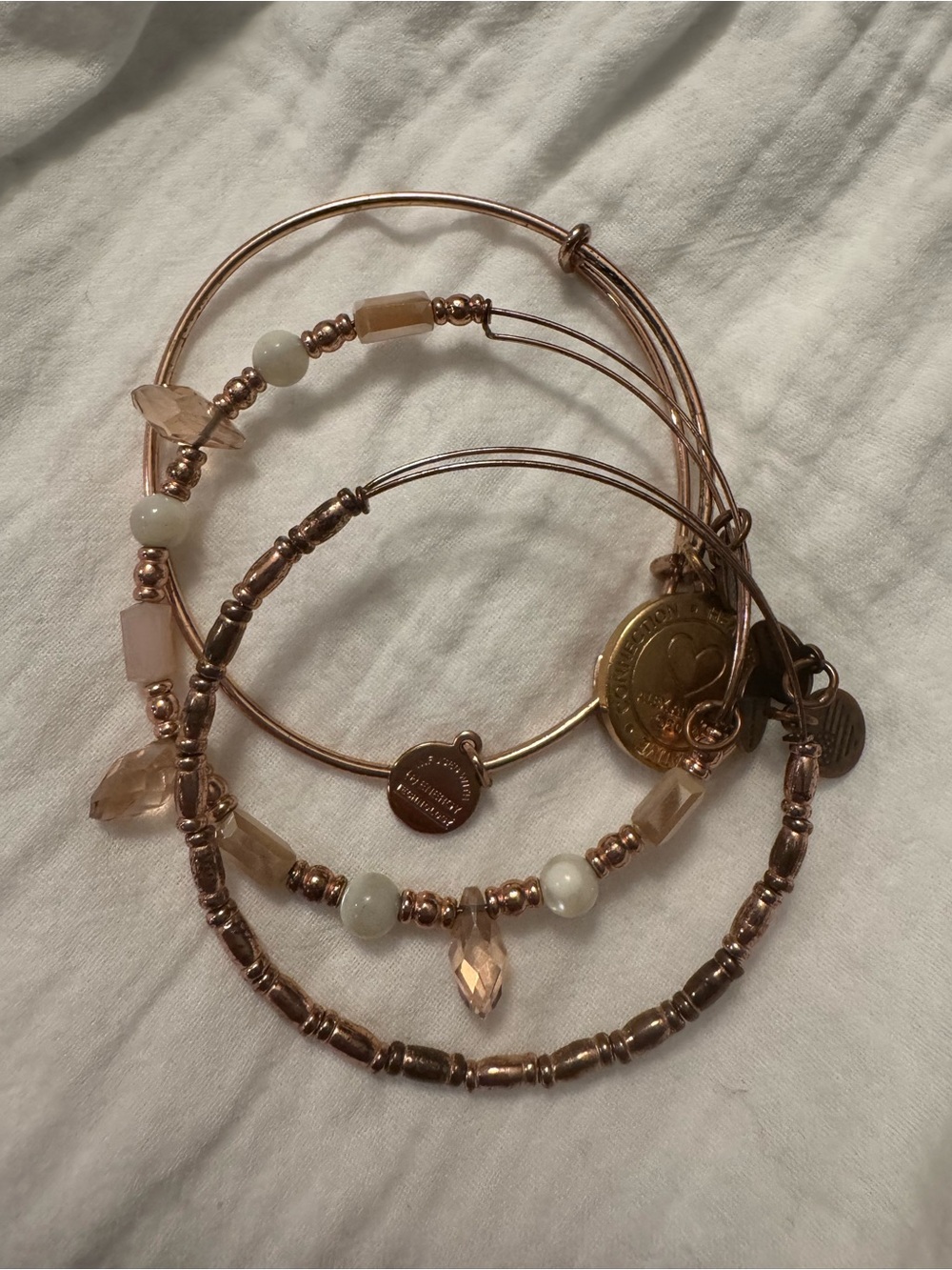 Alex and Ani Rose Gold Bead & Charm Bracelet Stack